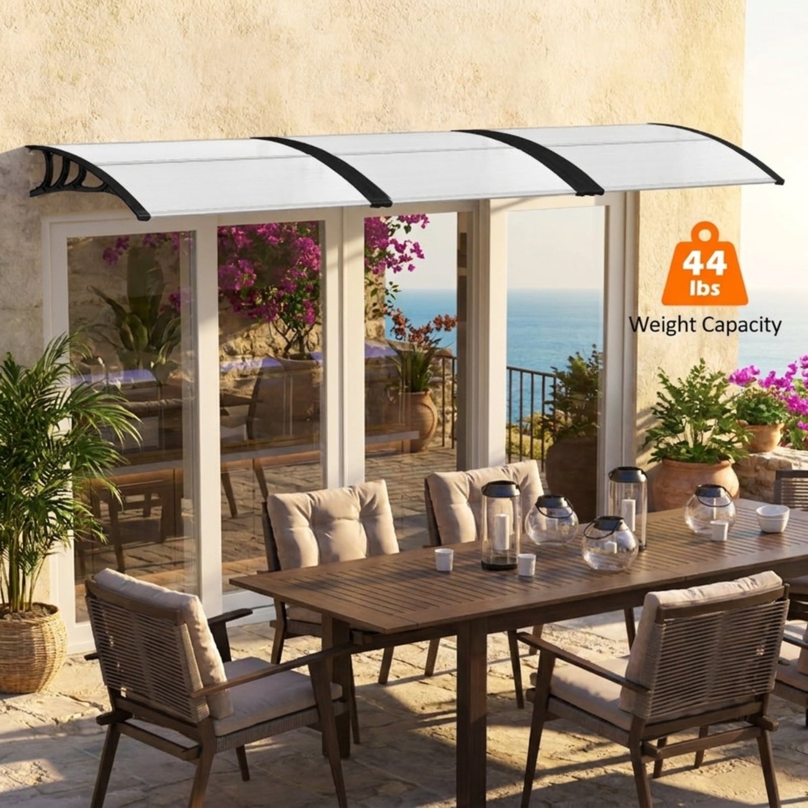 Biotree 48 x 40 Inch Outdoor Front Door Window Awning Door Canopy Exterior for Patio Deck Door Window Sun Rain Protection, Black