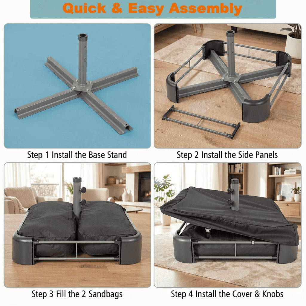 Biotree Fillable Umbrella Base with 2 Sandbags and Dust-proof Cover Black - Heavy Duty Outdoor Patio Stand