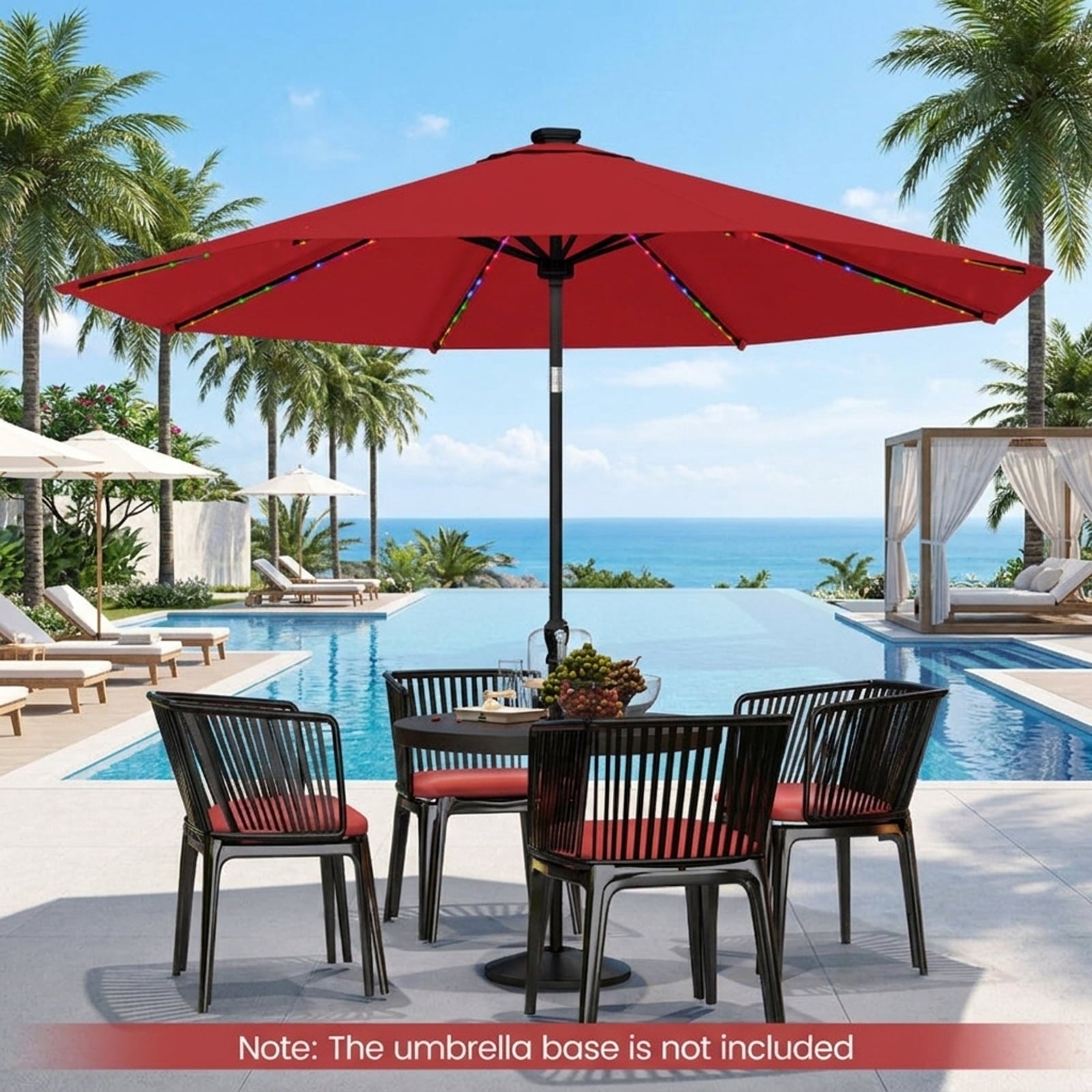 Biotree 10 ft Market Patio Umbrella with Crank and Tilt, 8 Sturdy Ribs, Vented Canopy - Red for Backyard