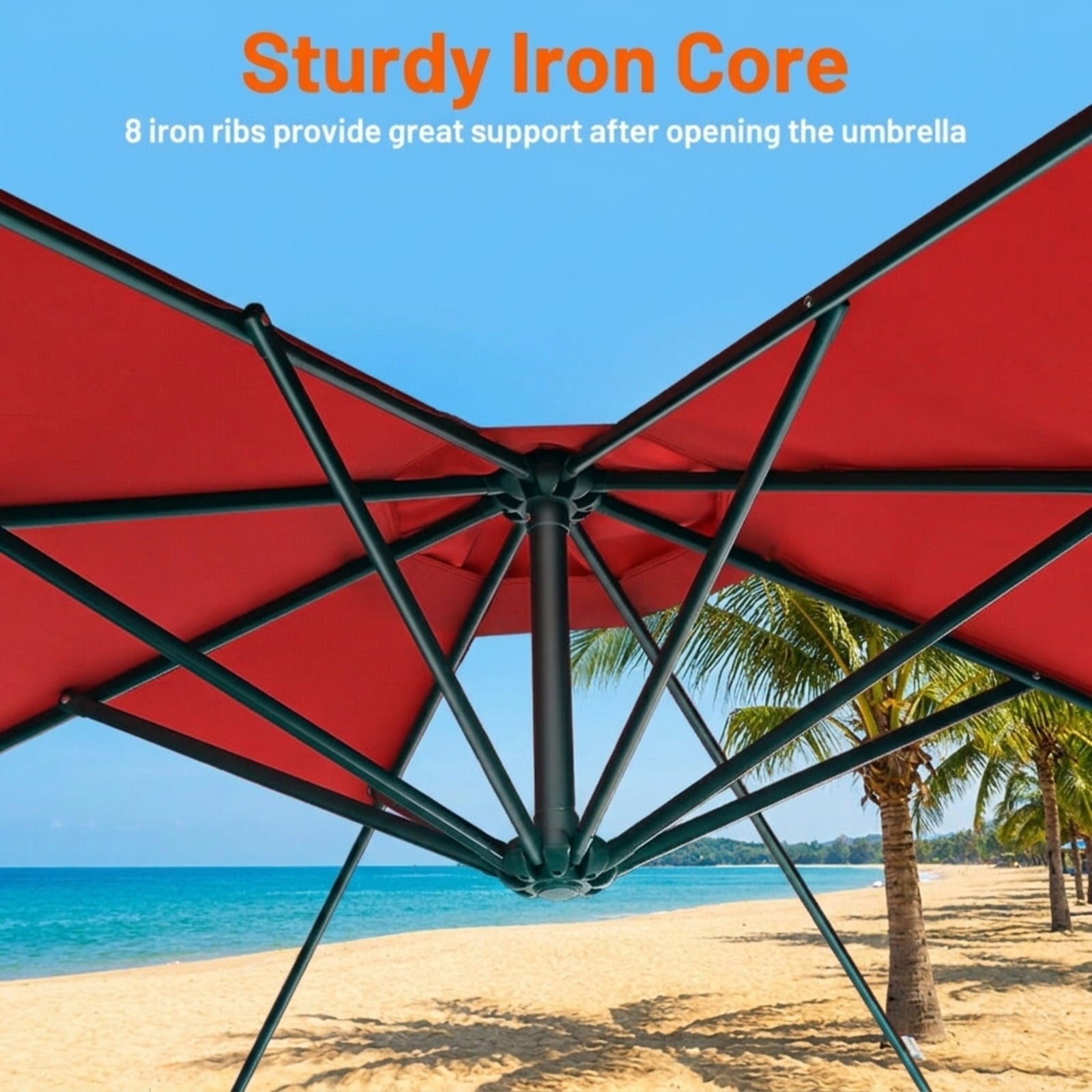 Biotree 10 FT Patio Umbrella, Offset Umbrella with 8 Ribs Cantilever and Cross Base for Patio Garden Backyard Pool, Red