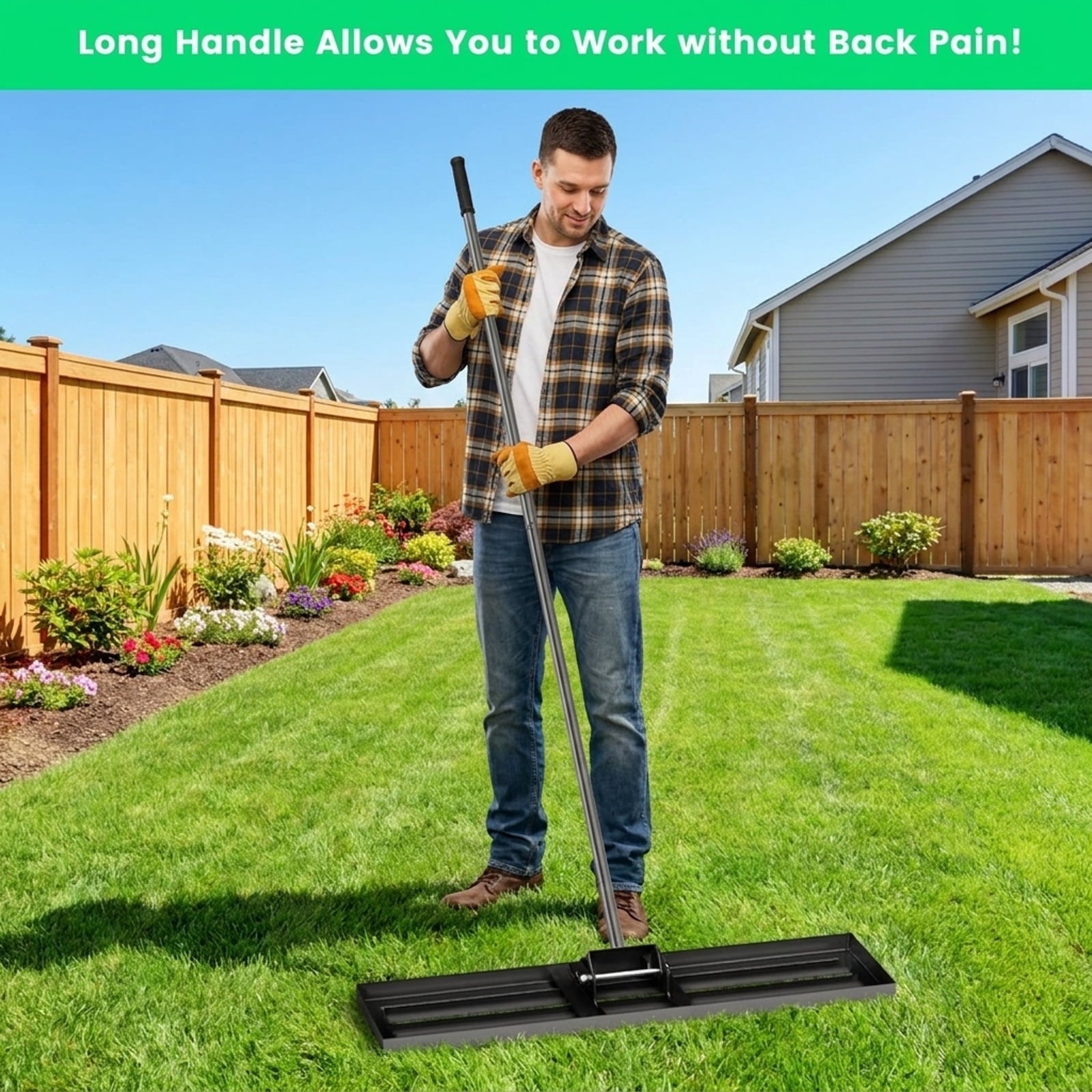 Biotree 36 x 10 Inch Lawn Leveling Rake with Ergonomic Handle for Lawn Garden Yard Soil Care, Black