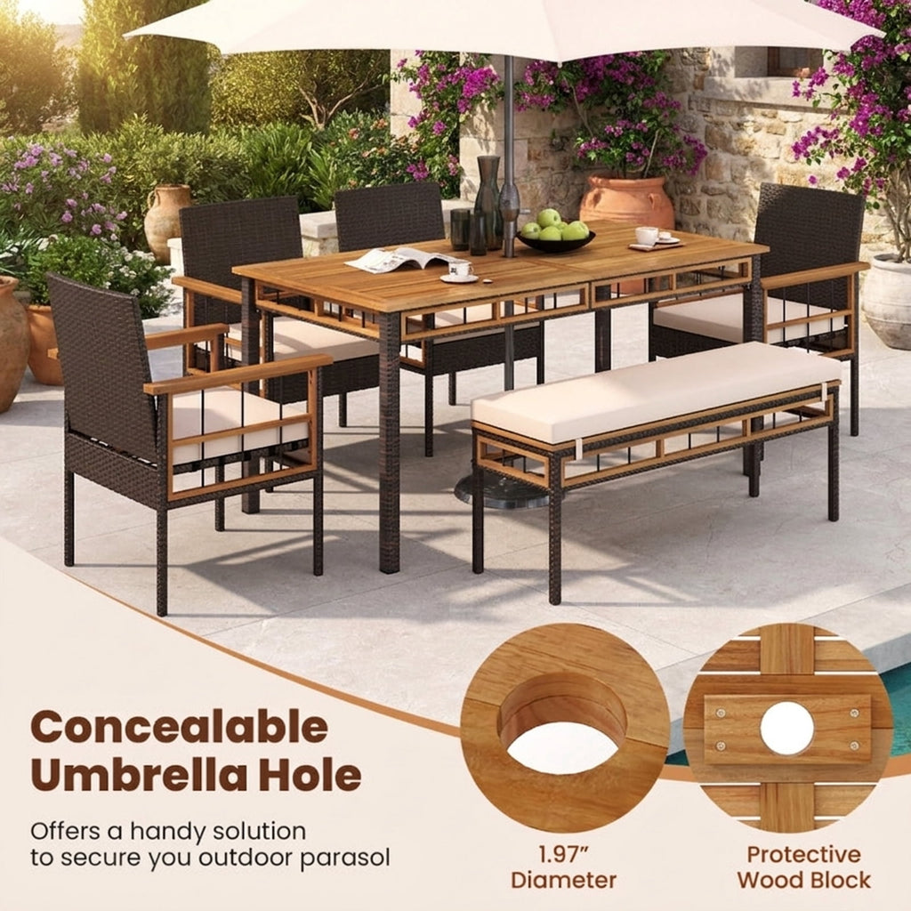 Biotree 63" Outdoor Dining Table with Acacia Wood Slatted Tabletop, Black