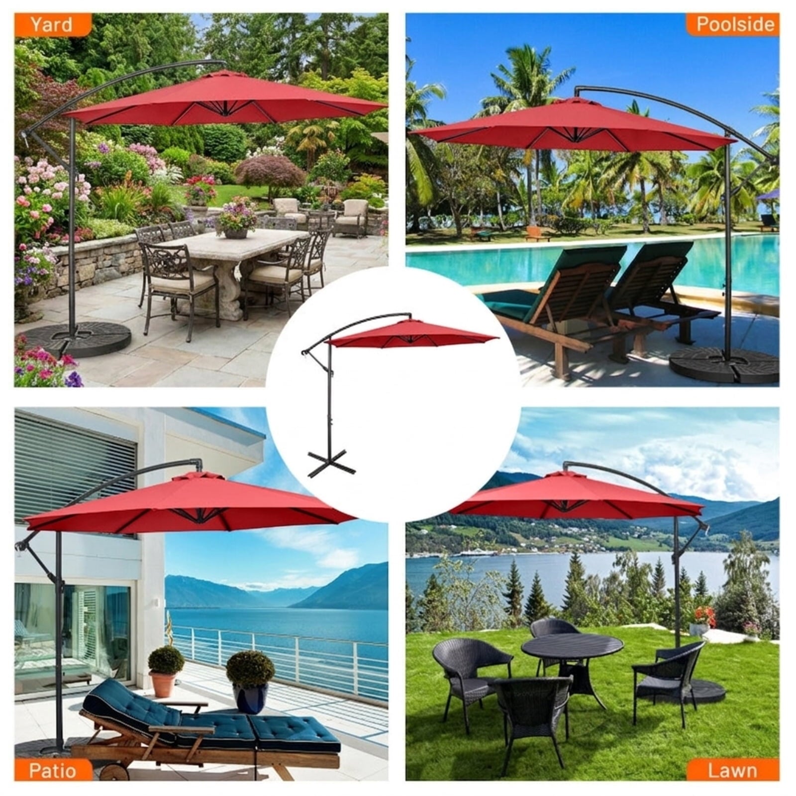Biotree 10 FT Patio Umbrella, Offset Umbrella with 8 Ribs Cantilever and Cross Base for Patio Garden Backyard Pool, Red