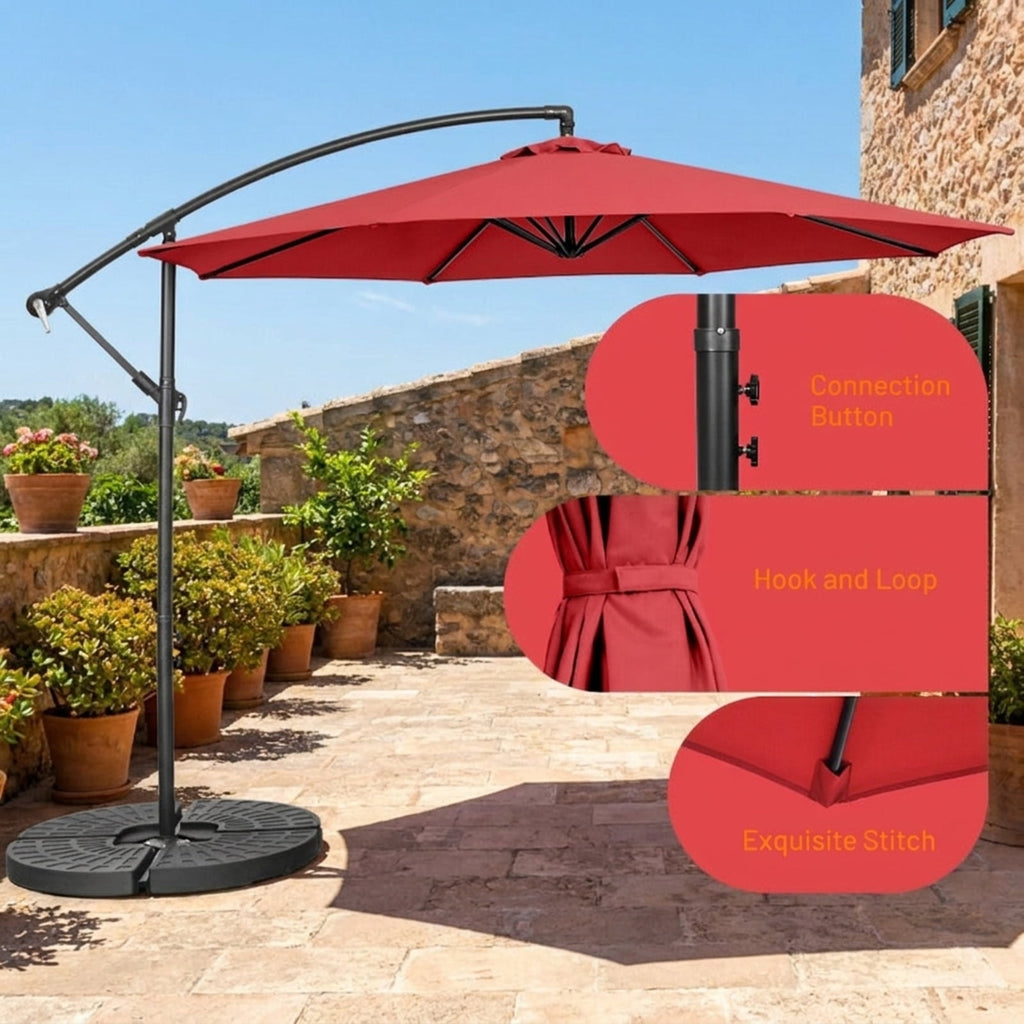 Biotree 10 FT Patio Umbrella, Offset Umbrella with 8 Ribs Cantilever and Cross Base for Patio Garden Backyard Pool, Red