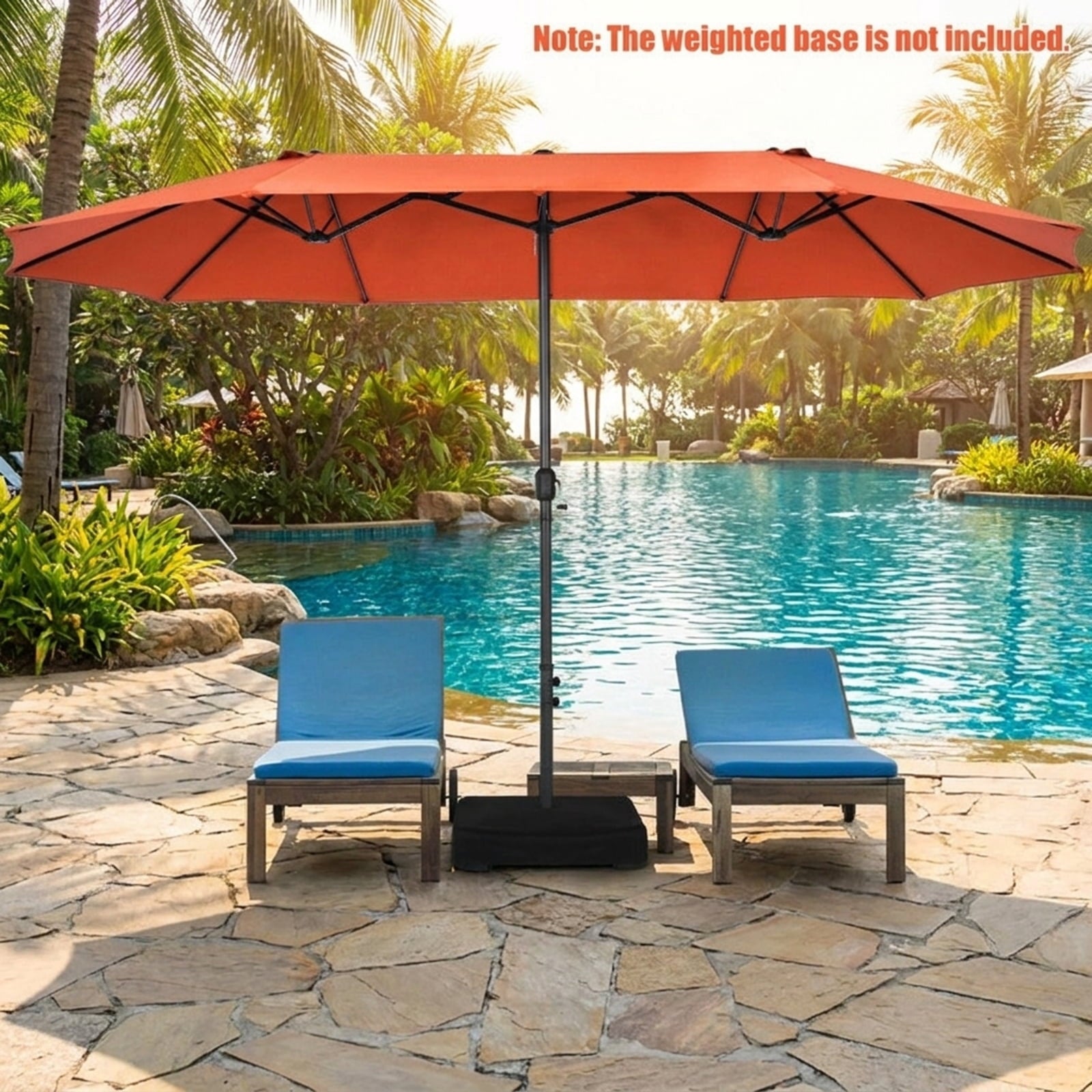 Biotree 15 ft Double-Sided Twin Patio Umbrella Crank Tilt Outdoor Shade - Orange - UV Protection with Cross Base