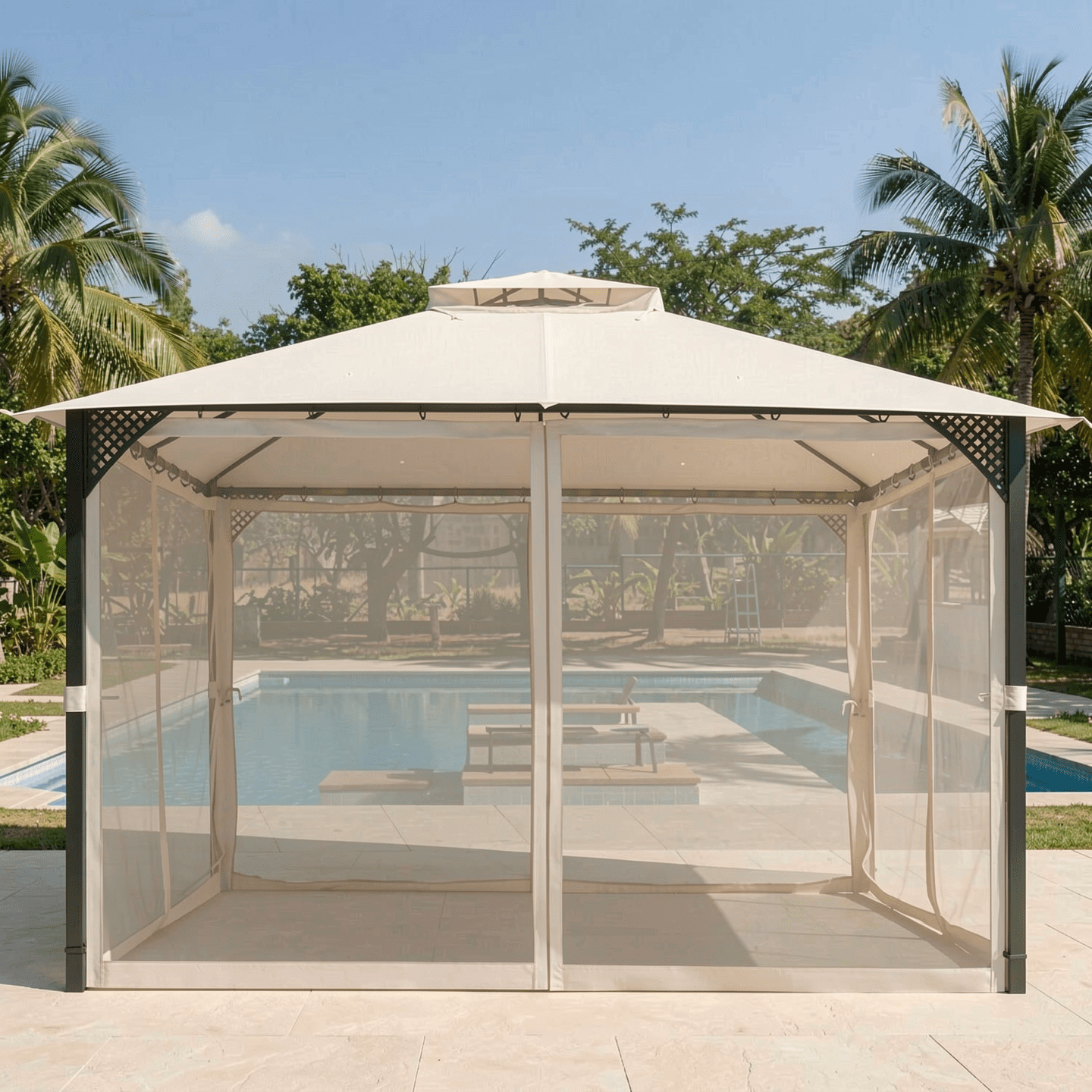 Biotree 12 x 10 Feet Outdoor Double Top Patio Gazebo Beige - Outdoor Patio Backyard Garden Shade Canopy Shelter