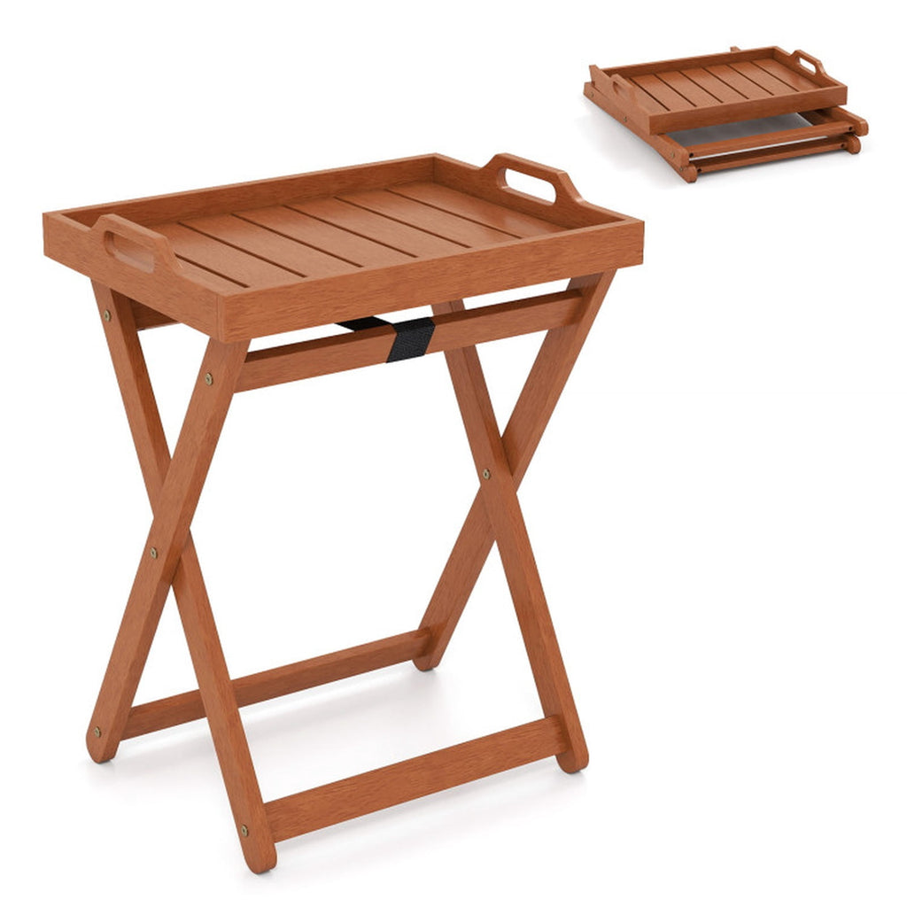Biotree Outdoor Wood Tray Table Portable Side End Table with Folding Frame, Natural