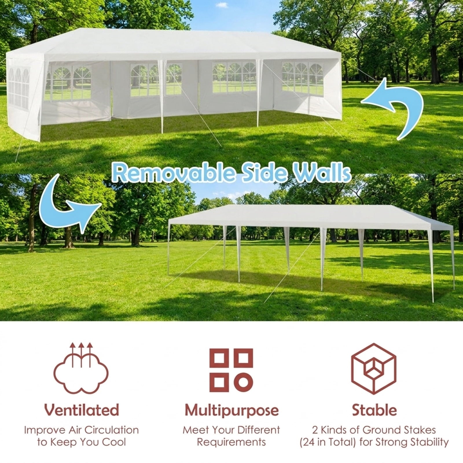 Biotree 10 ft 360-Degree Rotation Solar LED Patio Offset Umbrella with 32 Lights 8 Ribs Polyester Canopy without Base - Dark Red