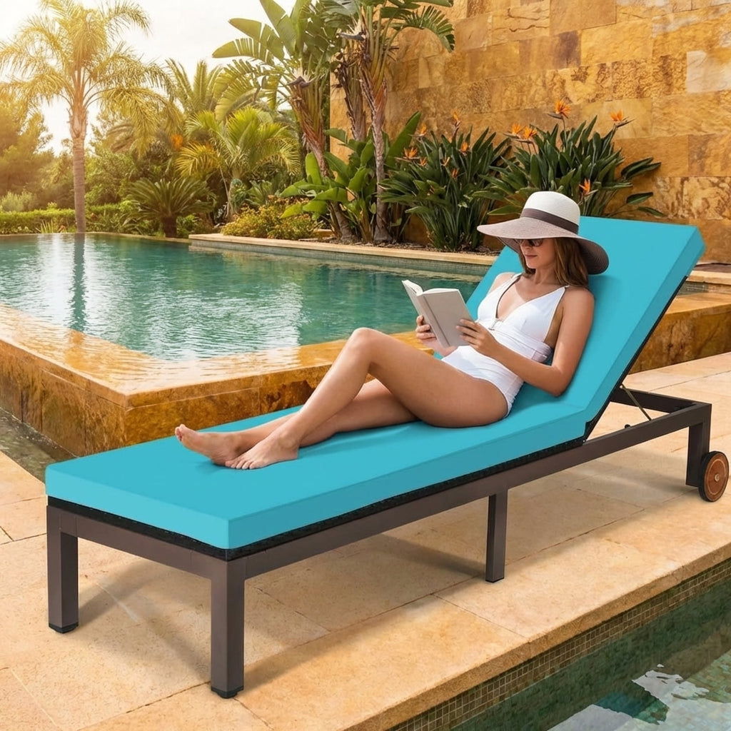 Biotree Outdoor Rattan Chaise Lounge Recliner-Turquoise