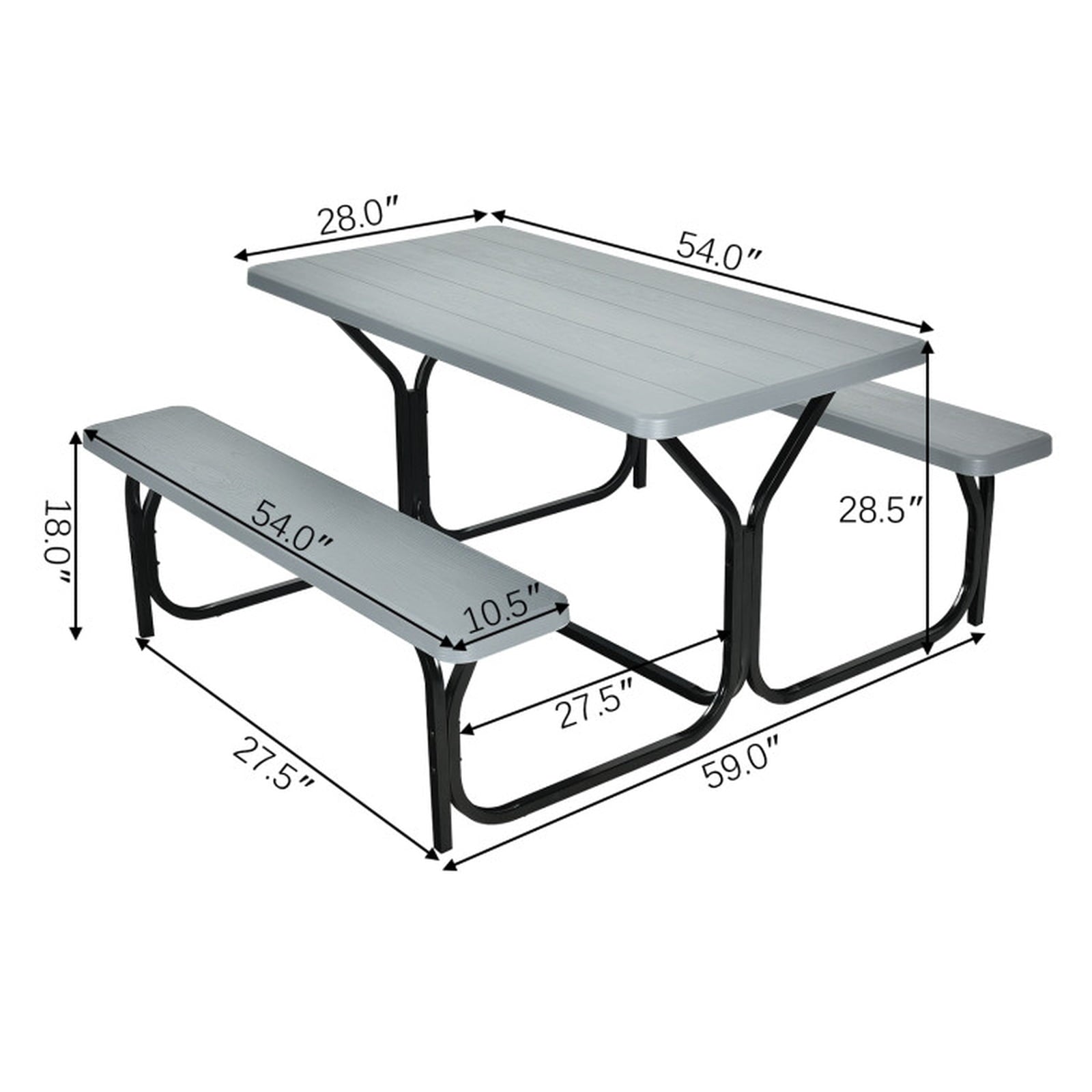 Biotree Picnic Table Bench Set for Outdoor Camping, Gray