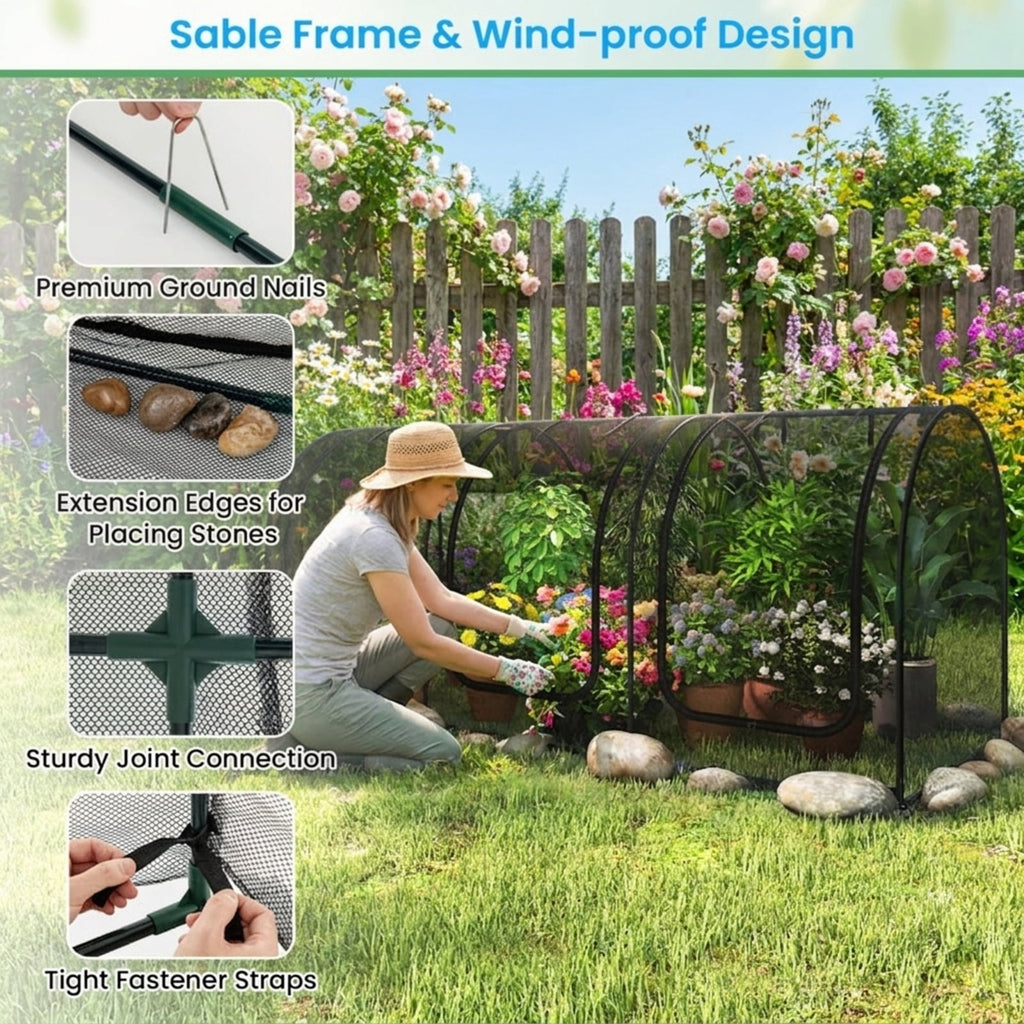 Biotree Tunnel Crop Cage Large Portable Plant Protection Tent with 3 Roll for Outdoor Garden Backyard Patio Vegetables Flowers, Green
