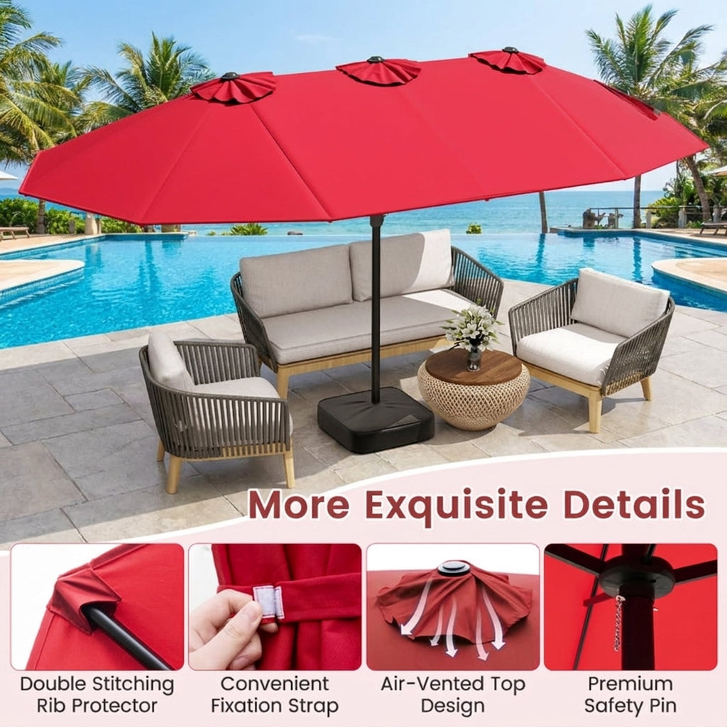 Biotree 15 ft Double-Sided Twin Patio Umbrella Crank Tilt Outdoor Shade - Red - UV Protection with Cross Base