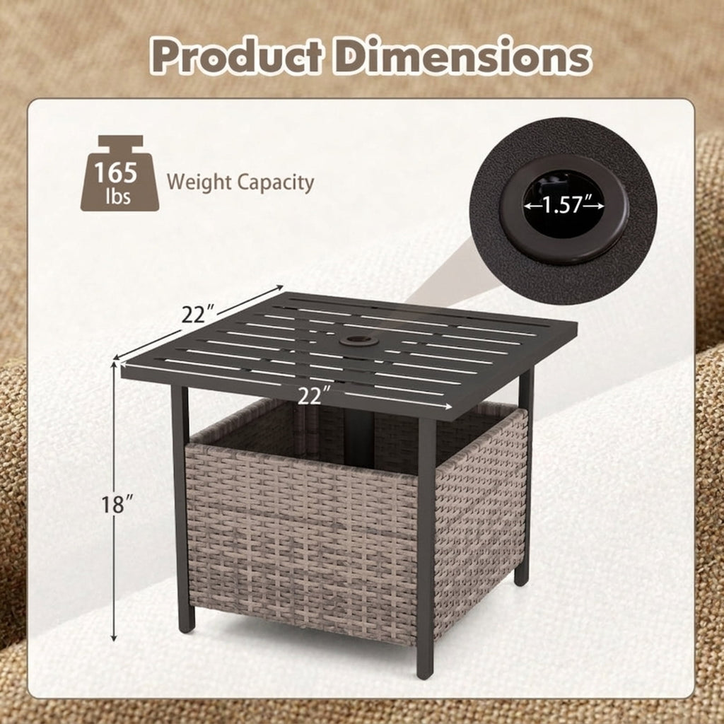 Biotree Outdoor Patio Rattan Wicker Steel Side Deck Table, Gray