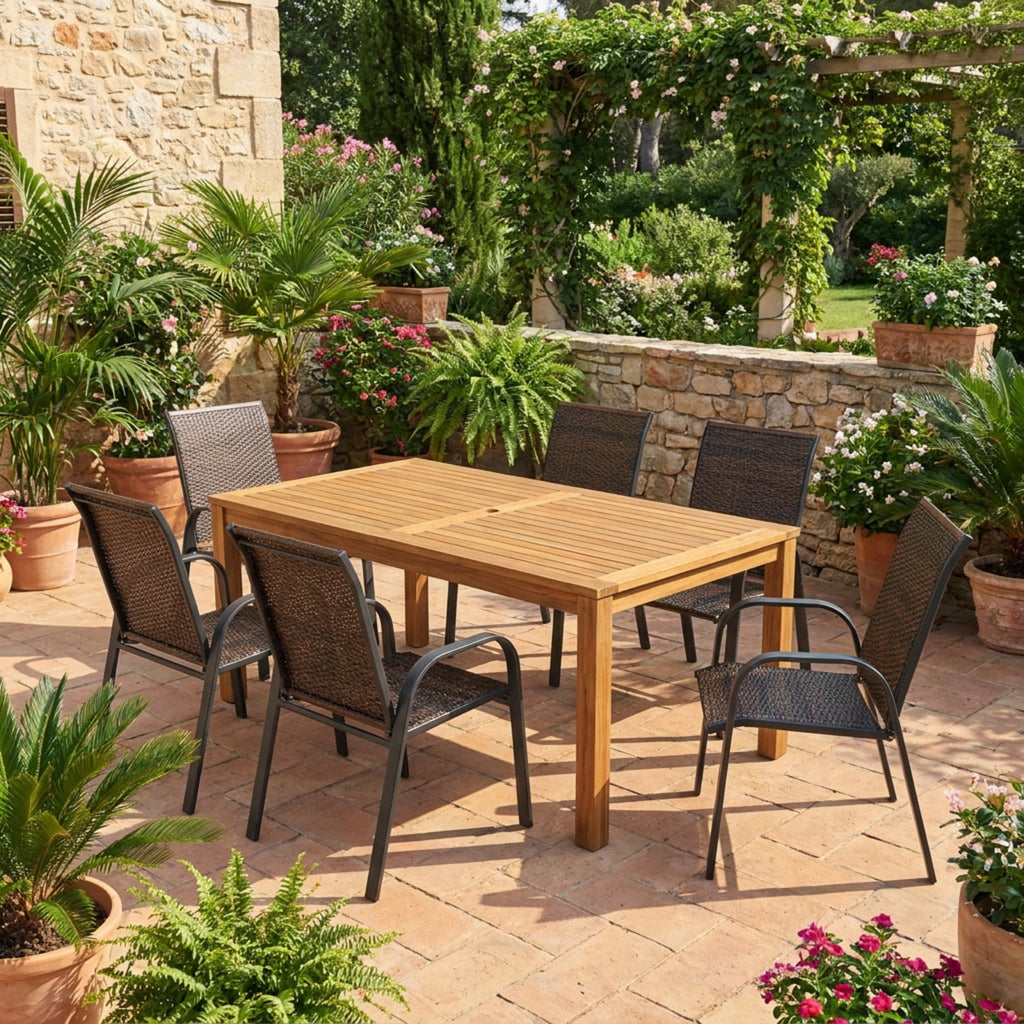 Biotree Set of 6 Outdoor PE Wicker Stackable Chairs with Sturdy Steel Frame Stackable Patio Chair for Garden BackyardBrown