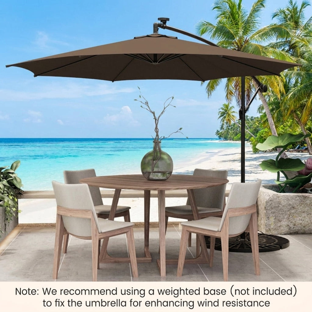 Biotree 10 ft Cantilever Offset Patio Umbrella Solar LED Lights Outdoor Shade - Brown - UV Protection
