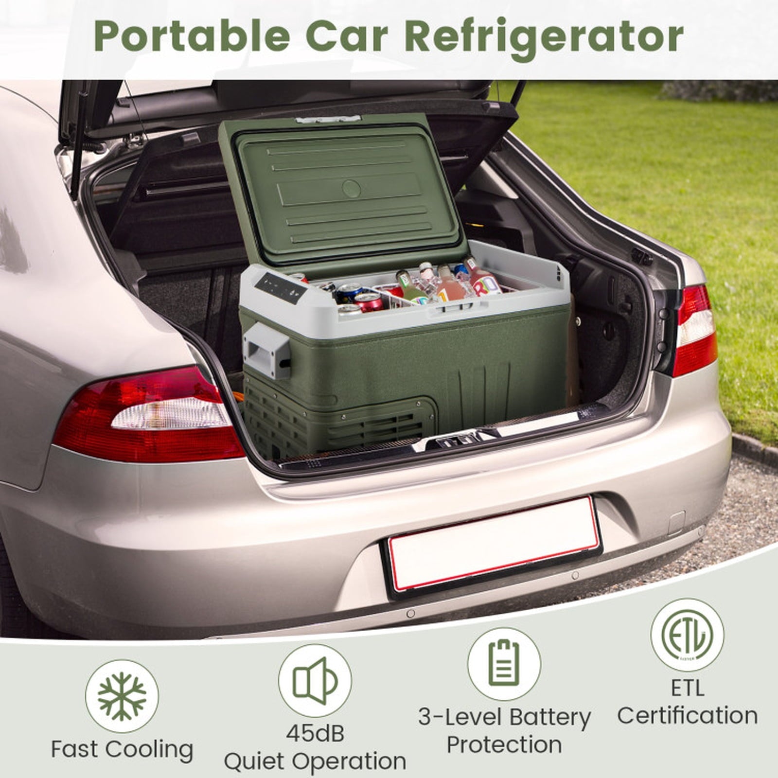 Biotree 12 Volt Car Refrigerator 35 Qt Portable Car Fridge with Adjustable Range, Green