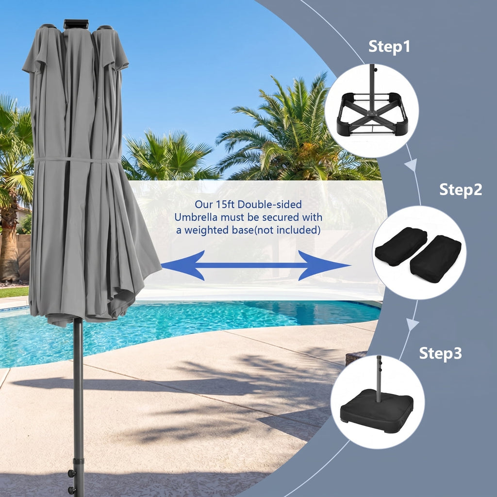 Biotree 15 ft Cantilever Patio Umbrella Offset Hanging with Cross Base, 8 Ribs - Multicolor for Backyard