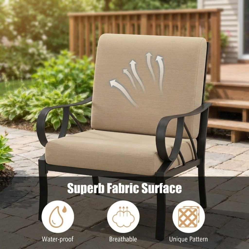 Biotree Patio Glider Rocking Chair with Thick Cushion and Curved Armrest Stackable Patio Chair for Garden BackyardTan