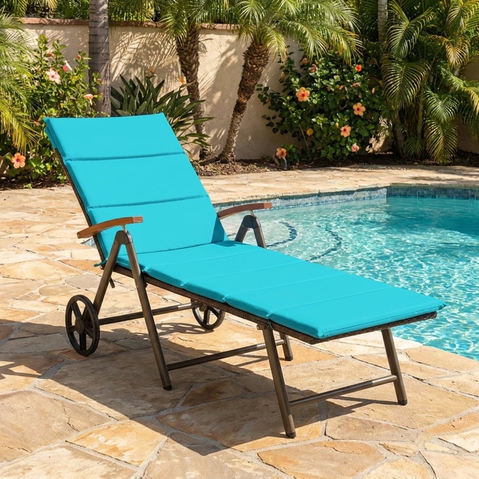 Biotree Outdoor Chaise Lounge Chair Rattan Lounger Recliner Chair Stackable Patio Chair for Garden BackyardTurquoise