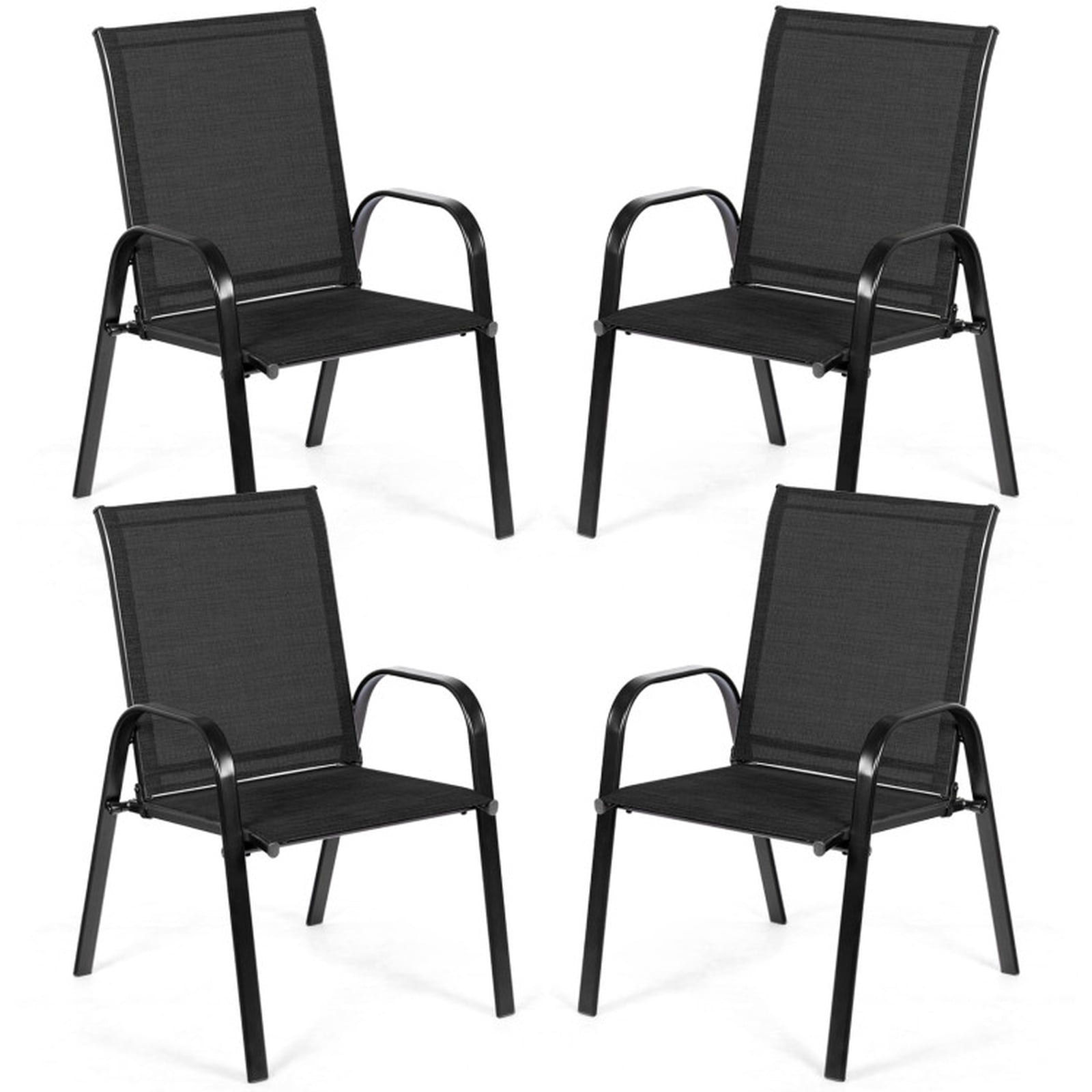 Biotree 2 Pcs Patio Outdoor Dining Chair with Armrest Stackable Patio Chair for Garden BackyardBlack
