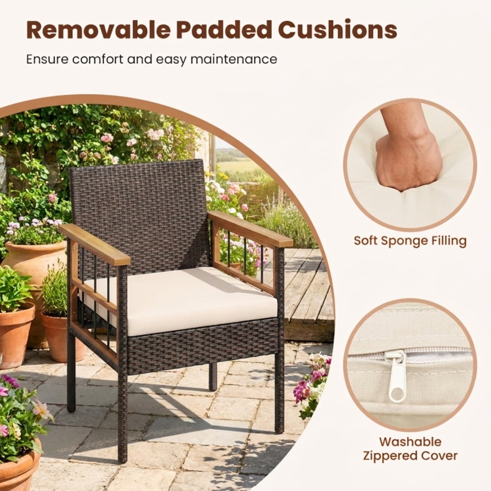 Biotree Patio Dining Chairs Set of 2 with Soft Cushions Stackable Patio Chair for Garden BackyardWhite