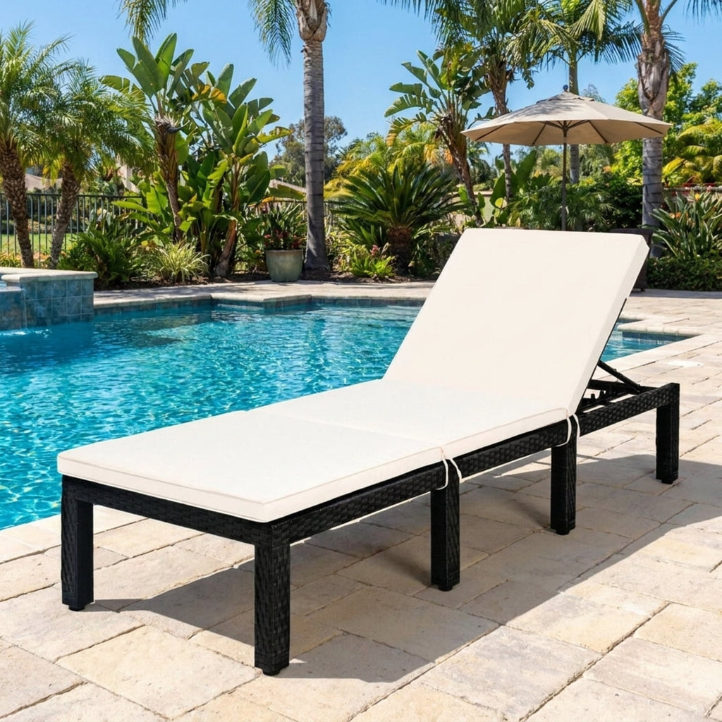 Biotree Patio Rattan Lounge Chair Chaise Couch Cushioned Height Adjustable Stackable Patio Chair for Garden BackyardWhite