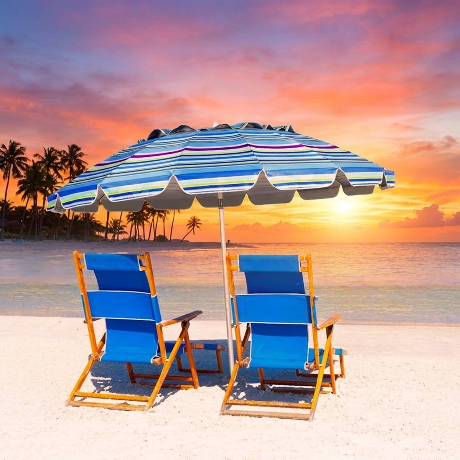 Biotree 8.0 ft Portable Beach Umbrella with Carrying Bag, 16 Ribs, Sand Tilt Mechanism - Blue for Backyard