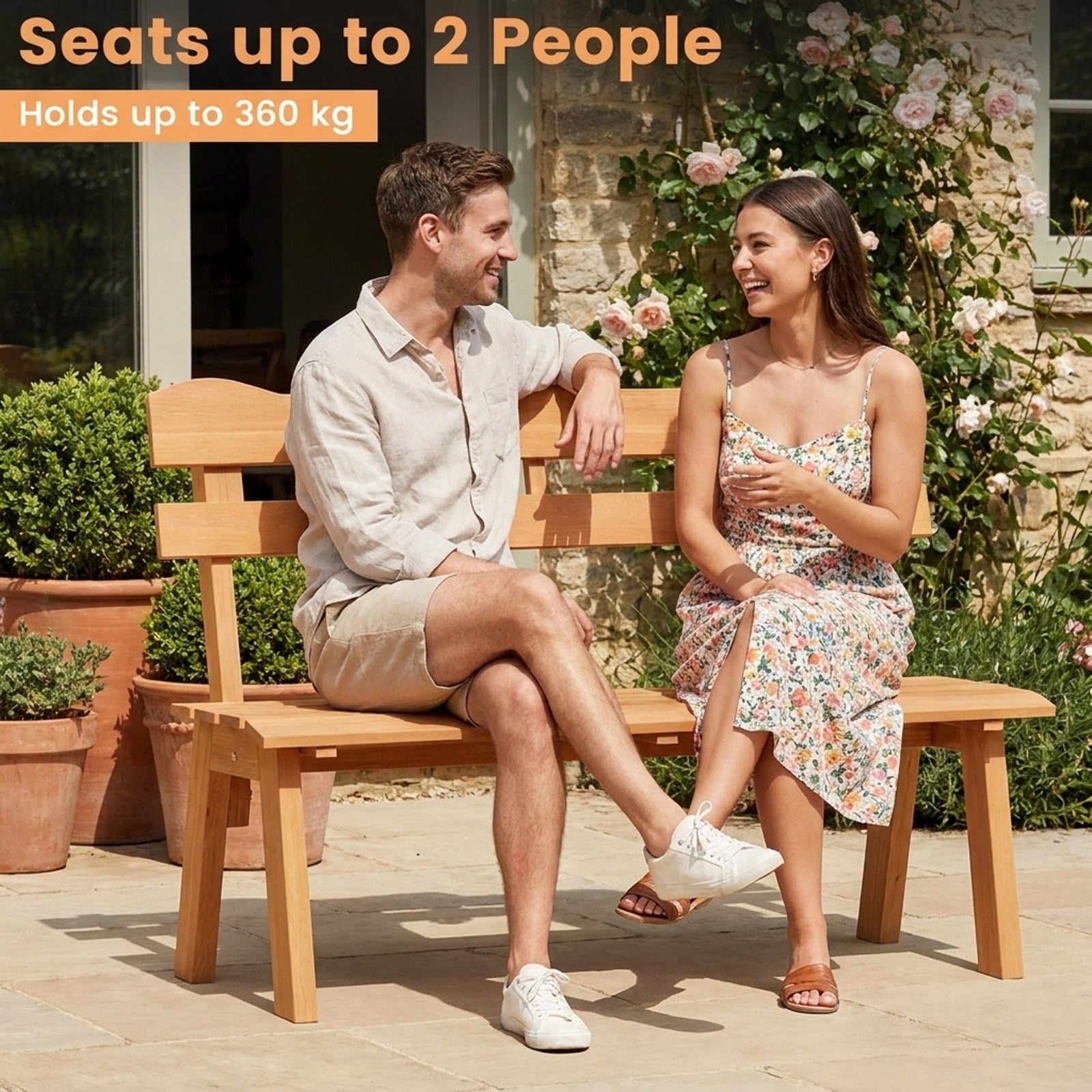 Biotree Outdoor Acacia Wood Garden Bench with 800 Lbs Weight Capacity Stackable Patio Chair for Garden BackyardNatural