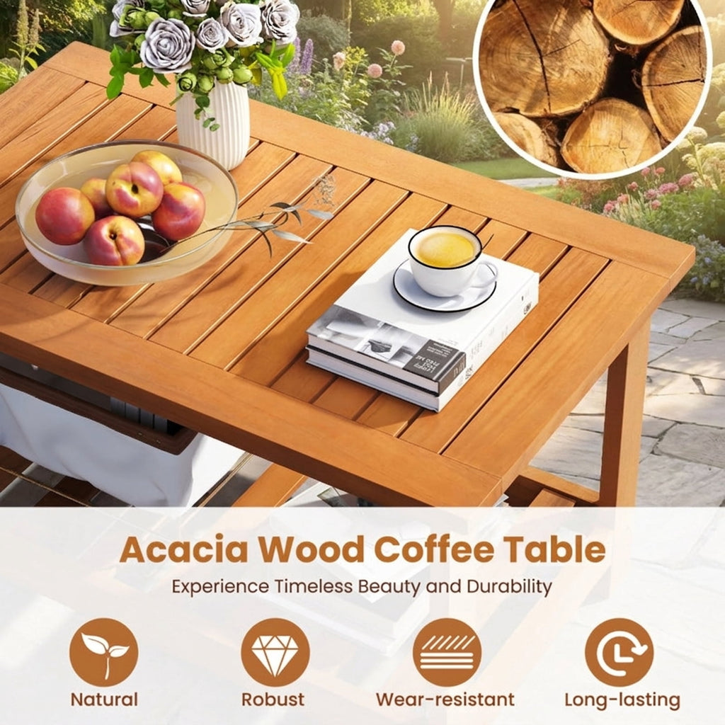 Biotree Patio Acacia Wood Coffee Table 2-Tier Rectangular Center Table, Natural