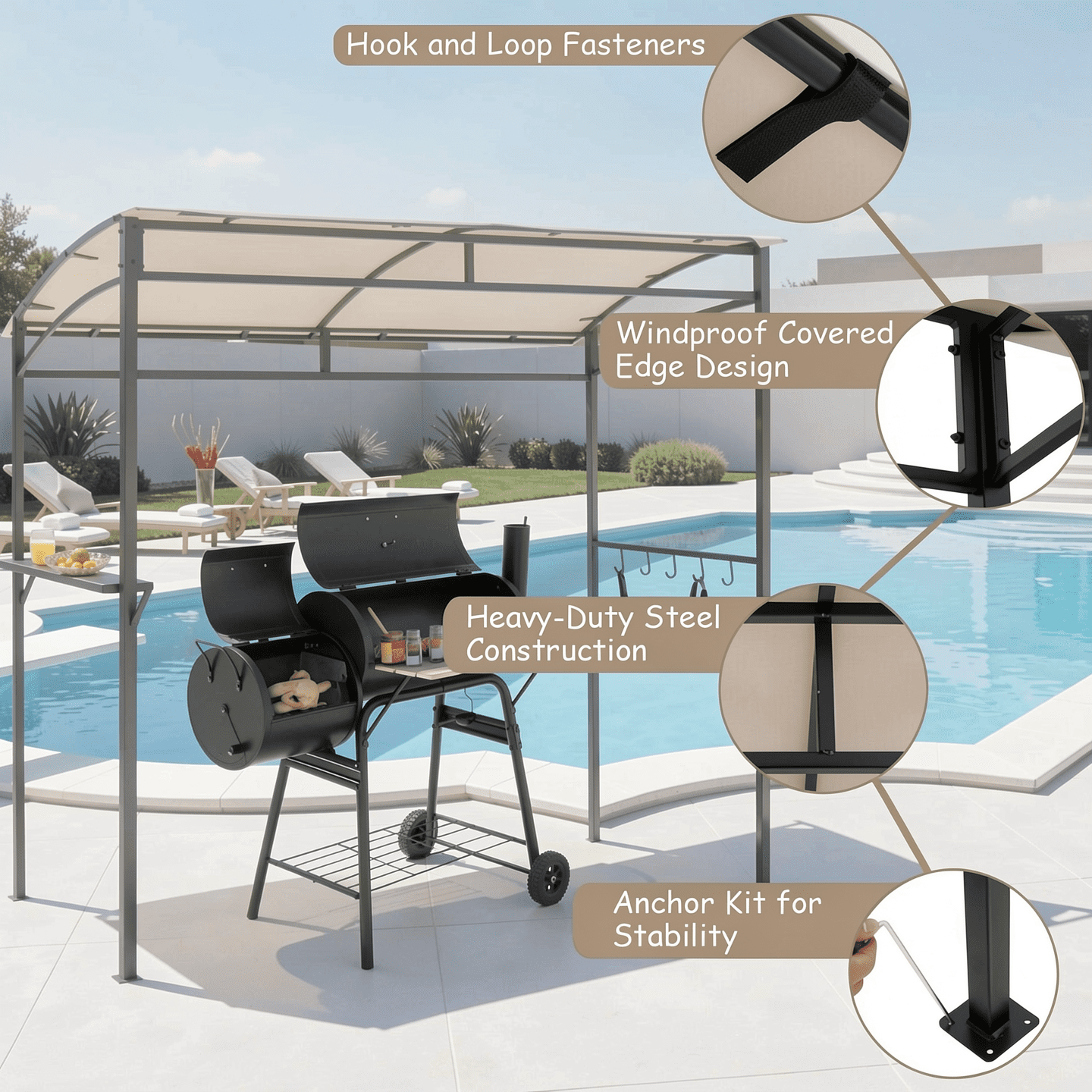 Biotree 7 x 4.5 Feet Grill Gazebo Outdoor Patio Garden BBQ Canopy Shelter Beige - Outdoor Patio Backyard Garden Shade Canopy Shelter