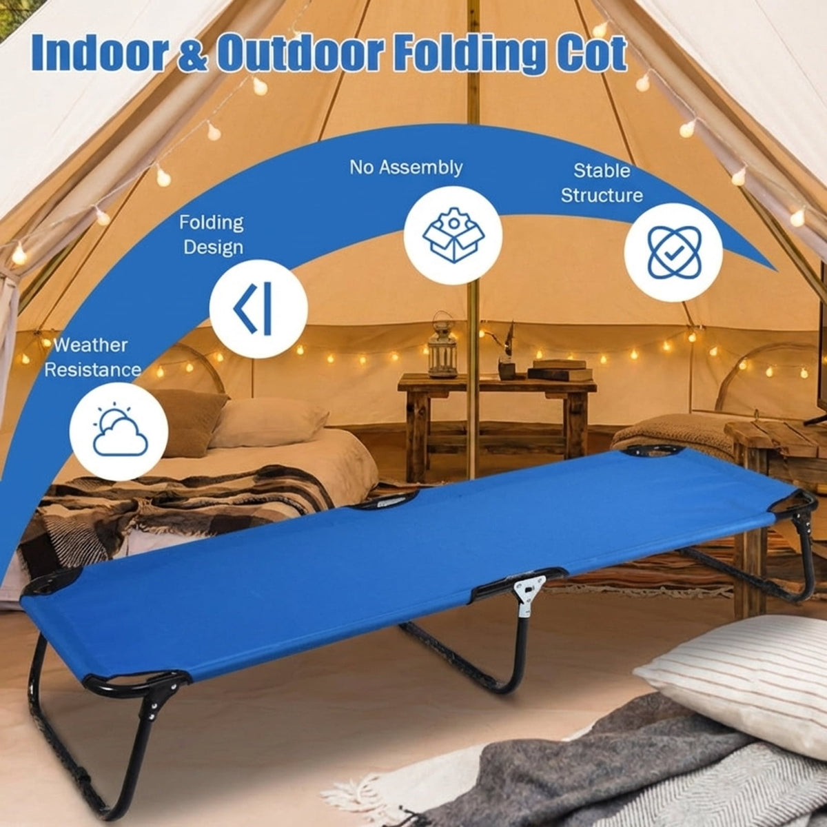 Biotree Folding Camping Cot Portable Military Style Sleeping Bed Heavy Duty Outdoor Cot for Adults Camping Hiking, Blue