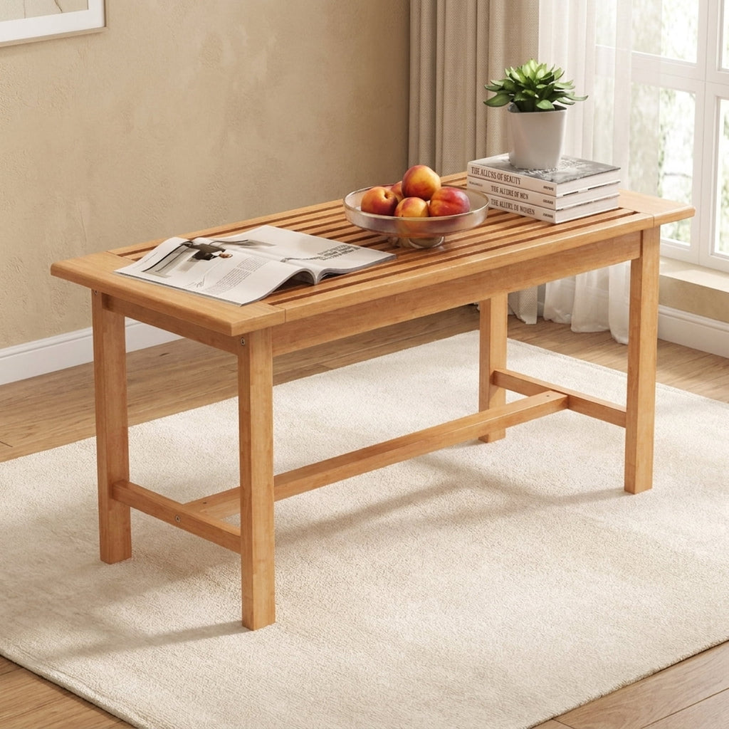 Biotree Patio Coffee Table 36 Inch Rectangular Outside Side Table with Slatted Tabletop, Natural