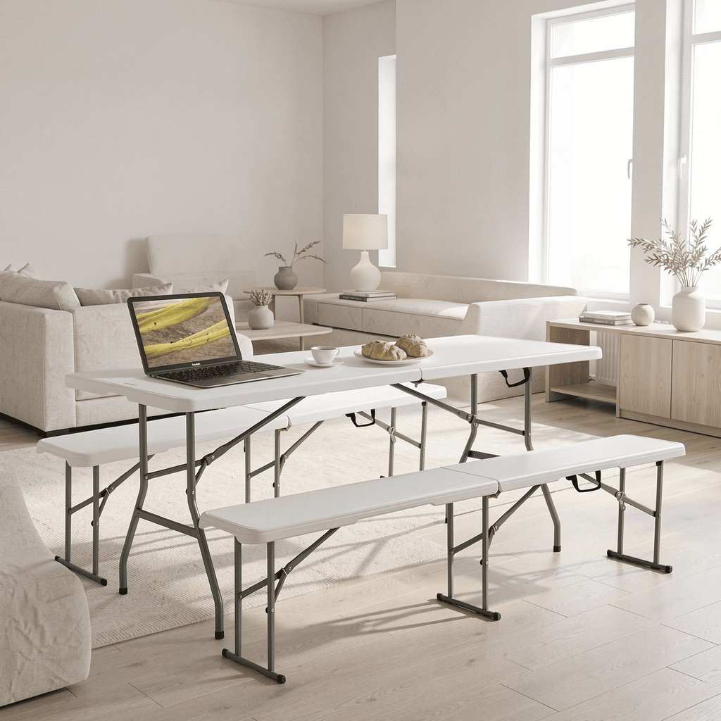 Biotree Portable Folding Camping Table with Carrying Handle for Picnic, White