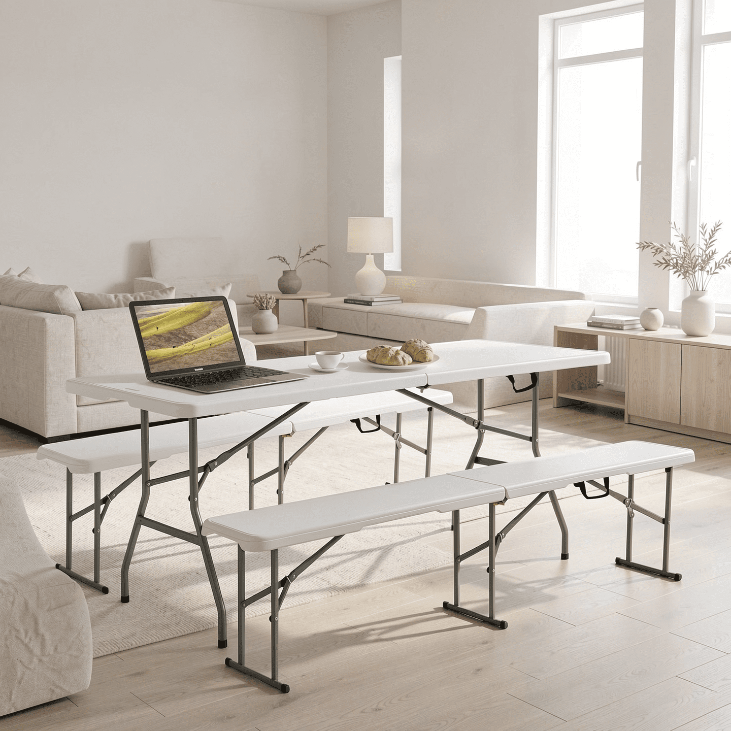 Biotree Portable Folding Camping Table with Carrying Handle for Picnic, White