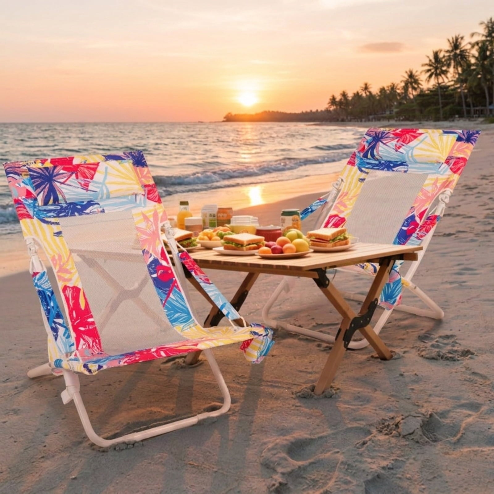 Biotree Folding Low Beach Chair Set of 2 Patio Sling Chairs with Padded Head Pillow Stackable Patio Chair for Garden BackyardPink