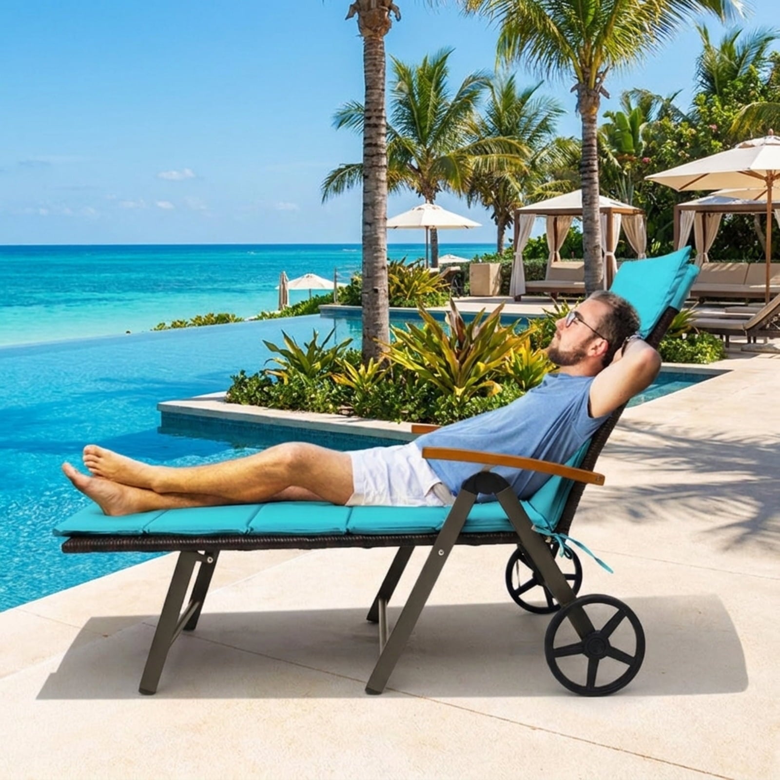 Biotree Outdoor Chaise Lounge Chair Rattan Lounger Recliner Chair Stackable Patio Chair for Garden BackyardTurquoise