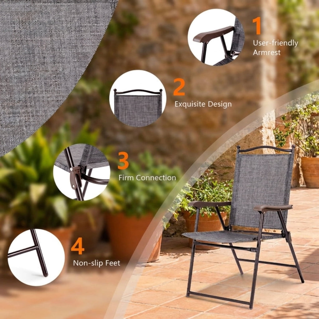 Biotree Set of 2 Patio Folding Sling Back Camping Deck Chairs Stackable Patio Chair for Garden BackyardGray
