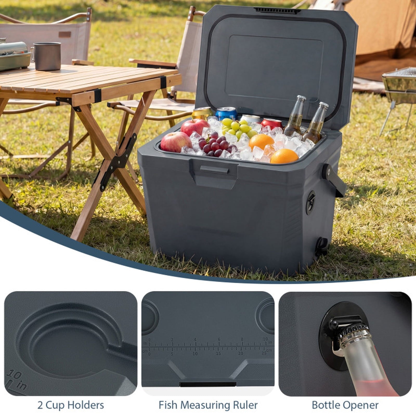 Biotree 21 Qt Insulated Portable Cooler Hard Shell Ice Chest with 2 Cup Holders, Gray