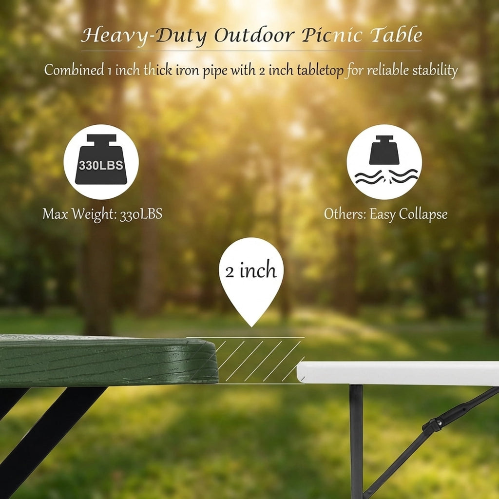 Biotree HDPE Outdoor Picnic Table and Bench Set-Green