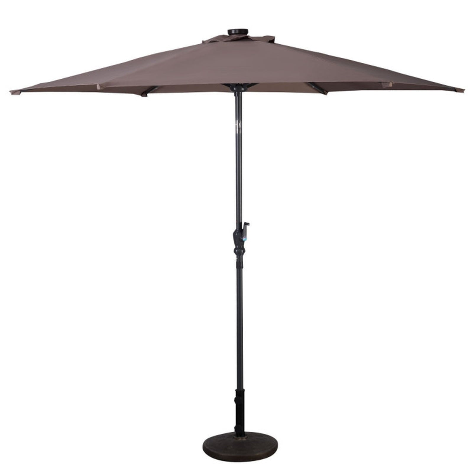 Biotree 9 ft Solar LED Market Patio Umbrella with Crank and Tilt, 6 Sturdy Ribs, Vented Canopy - Tan