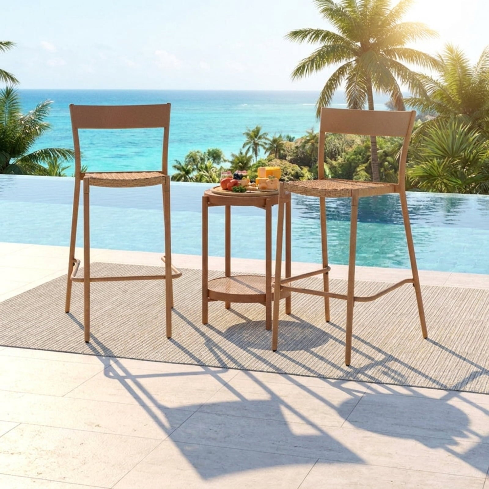 Biotree Patio Barstools Set of 4 with Rattan Seat and Metal Backrest Stackable Patio Chair for Garden BackyardLight Brown