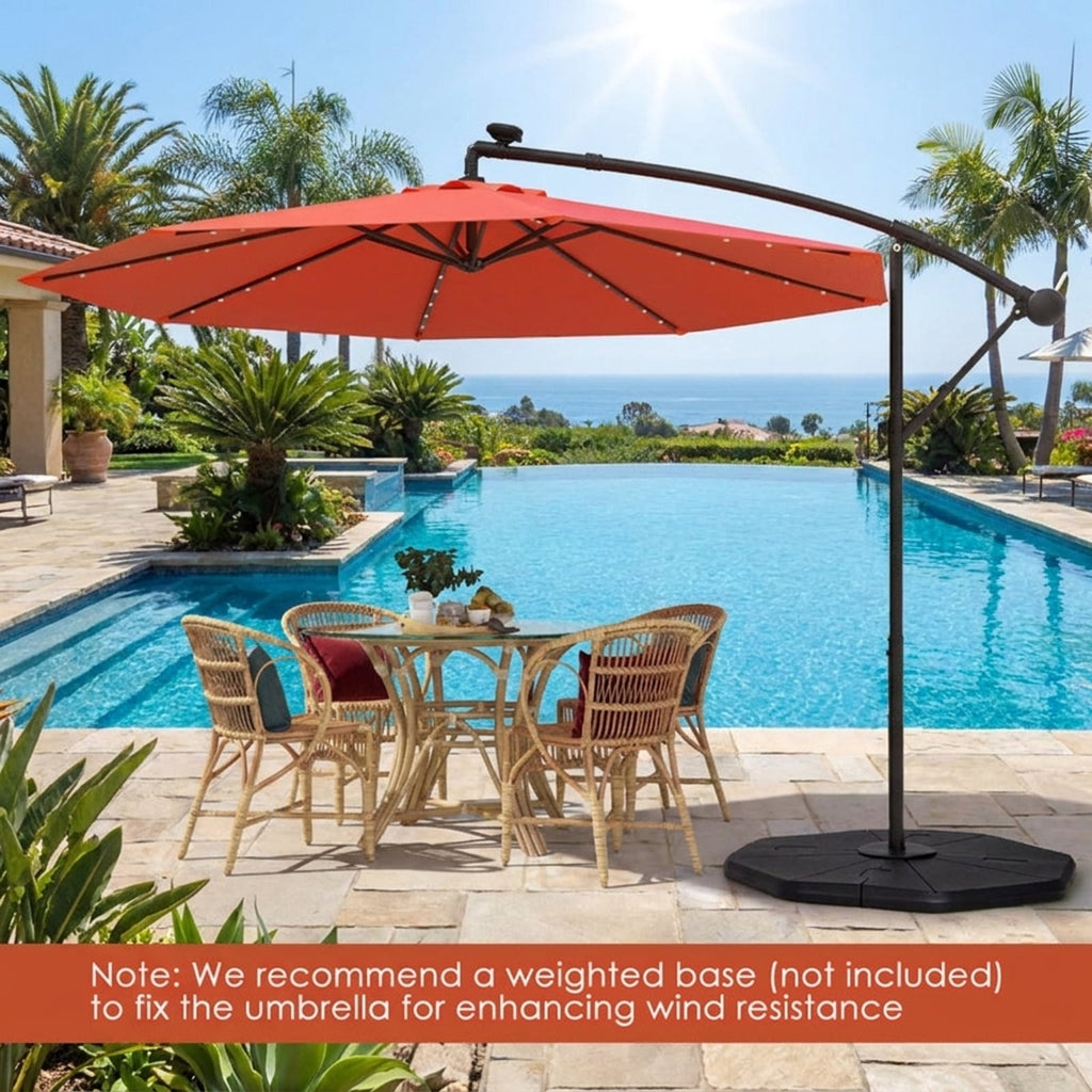 Biotree 10 ft Cantilever Offset Patio Umbrella Solar Powered Outdoor Shade - Orange - UV Protection with Cross Base