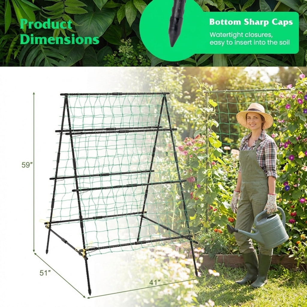 Biotree A-Frame Garden Cucumber and Vegetable Trellis with Climbing Netting for Outdoor Garden - Black