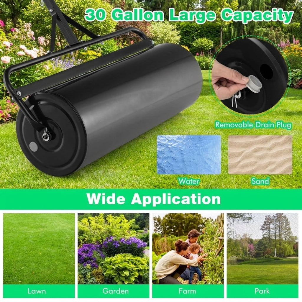 Biotree 39 Inch Wide Push/Tow Lawn Roller for Lawn Garden Yard Soil Care, Black