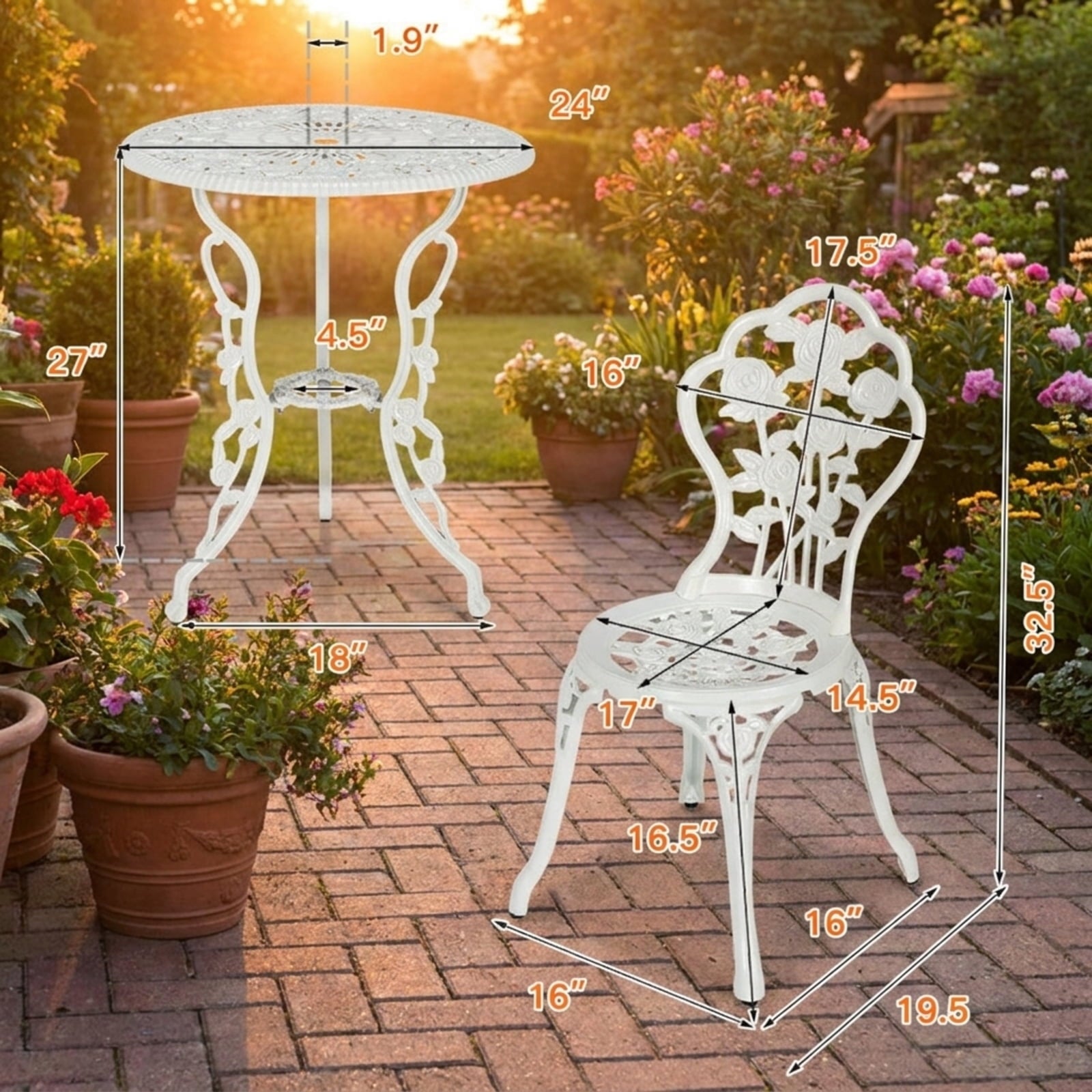 Biotree Outdoor Cast Aluminum Patio Furniture Set with Rose Design Outdoor Conversation Set for Garden Backyard PorchWhite