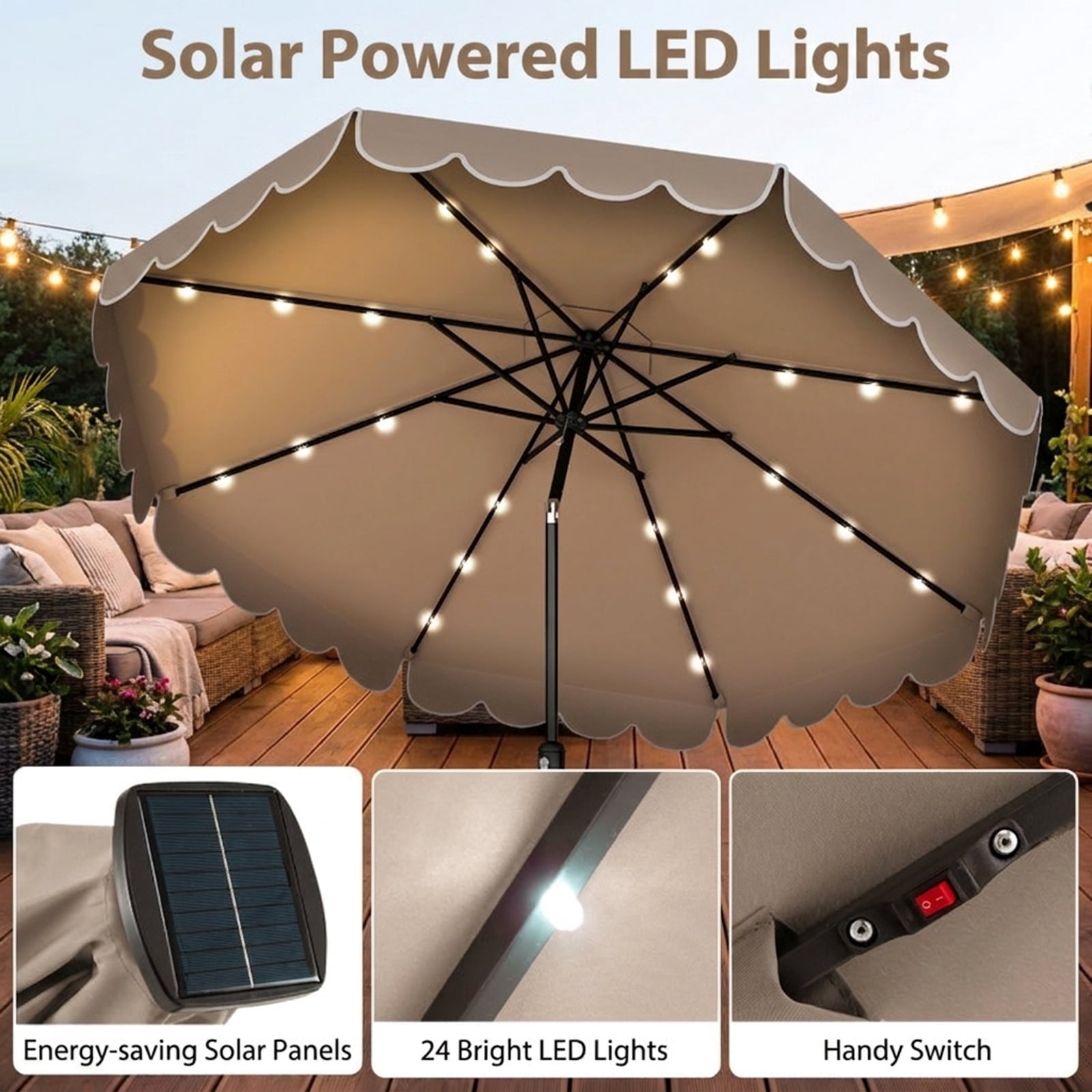 Biotree 10 ft Market Patio Umbrella with Crank and Tilt, 8 Sturdy Ribs, Vented Canopy - Beige for Backyard
