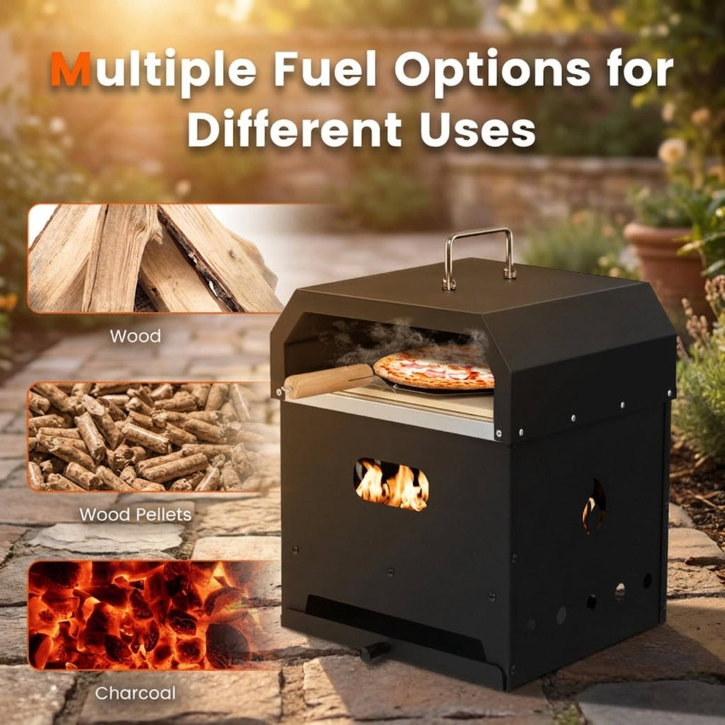Biotree 4-in-1 Outdoor Portable Pizza Oven with 12 Inch Pizza Stone for Outdoor Backyard Camping Patio BBQ, Black