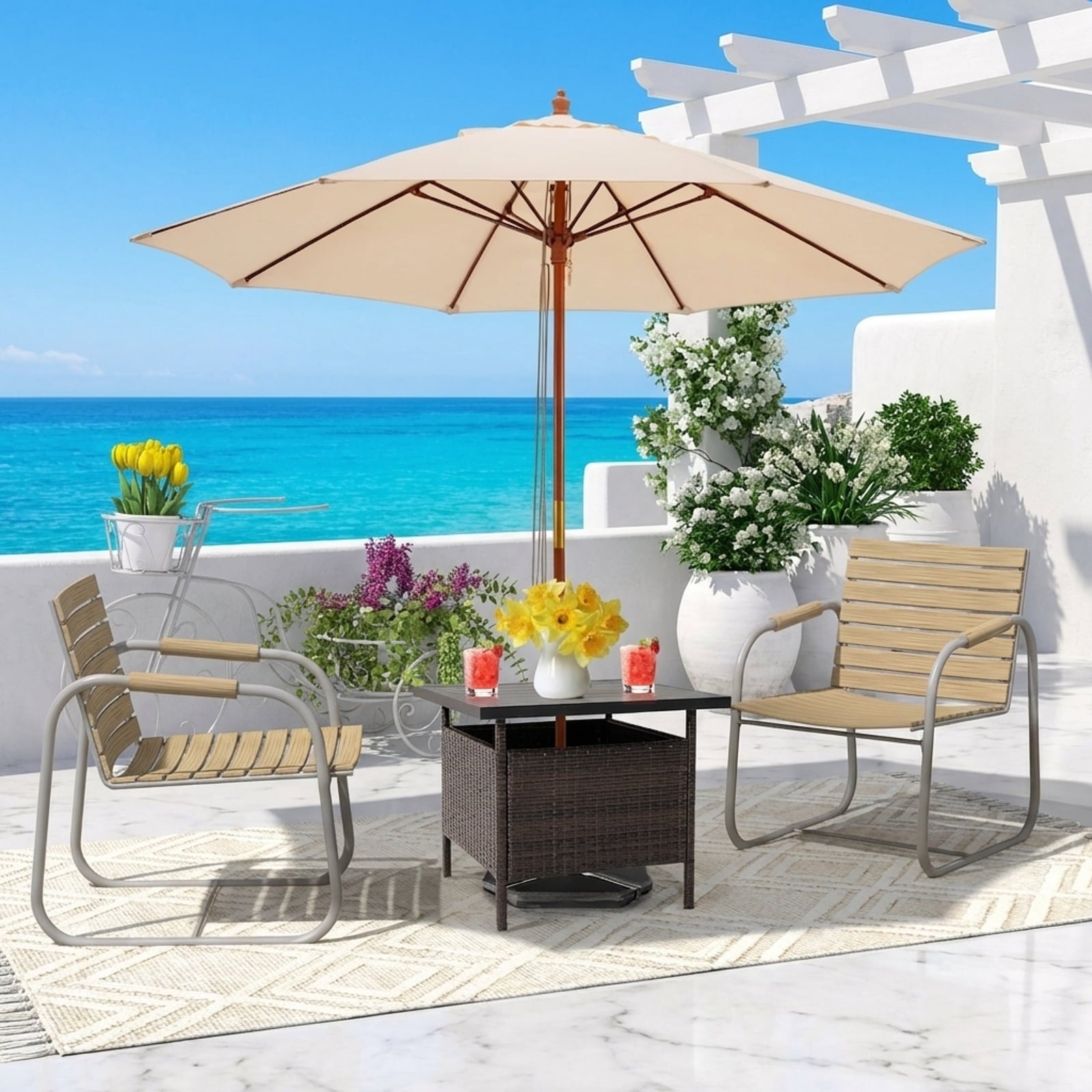 Biotree Patio Wicker Side Table with Umbrella Hole