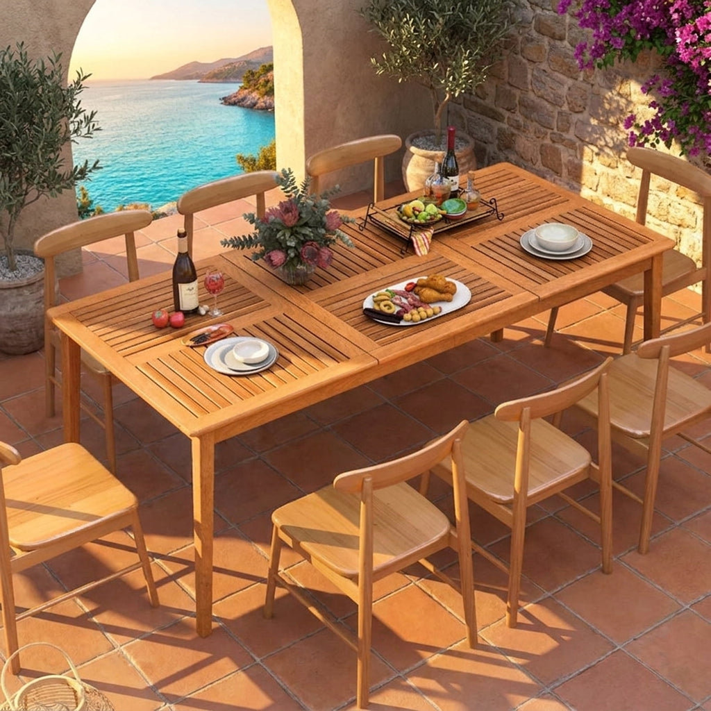 Biotree 79-Inch 8-Person Outdoor Acacia Wood Dining Rectangular Bistro Table with Umbrella Hole, Natural