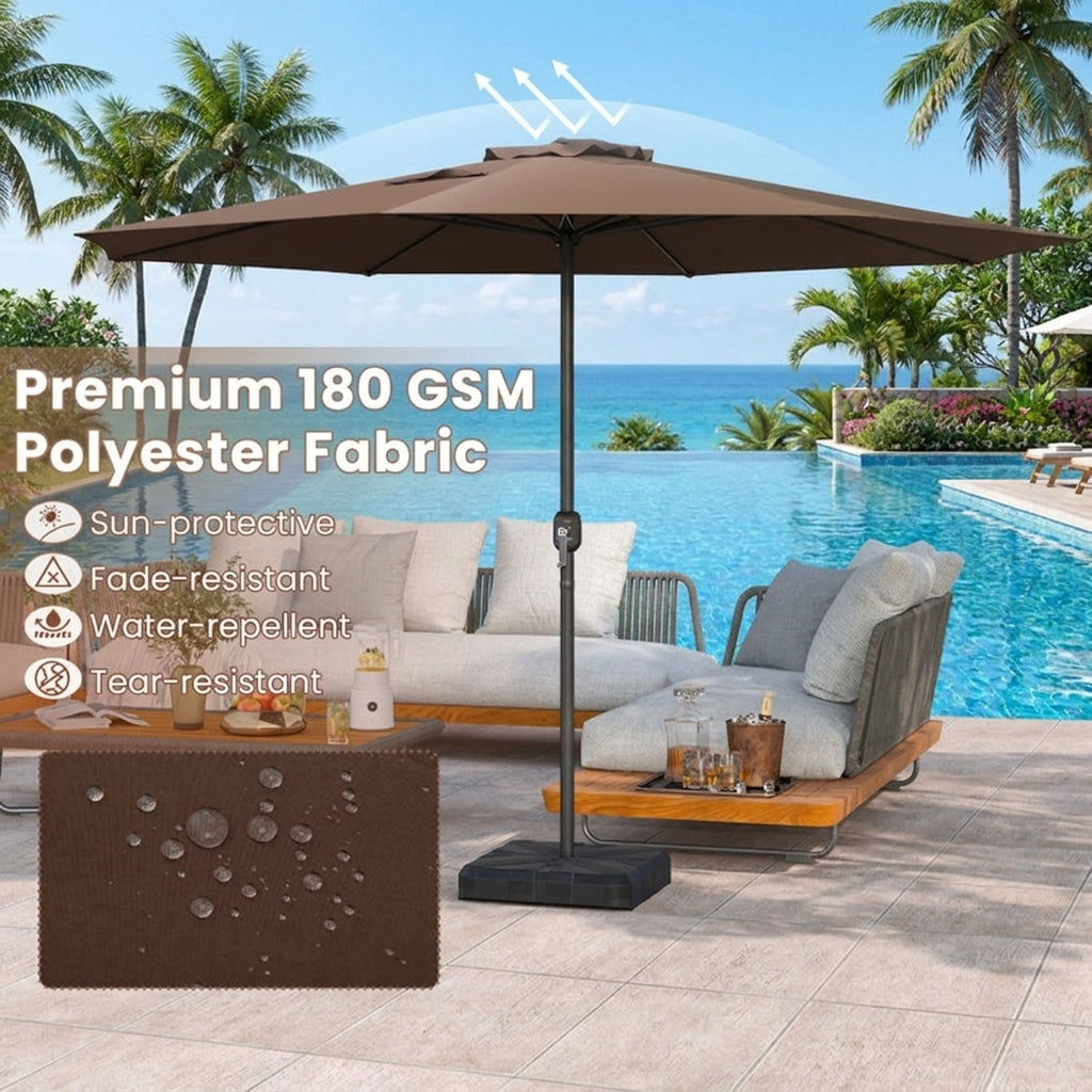 Biotree 12 ft Market Patio Umbrella with Crank and Tilt, 8 Sturdy Ribs, Vented Canopy - Beige for Backyard